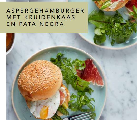 Aspergehamburger met kruidenkaas en pata negra