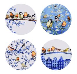 Heinen-Delfts-Blauw-Onderzetters-bosvogels-4-stuks