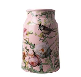 heinen-delfts-blauw-vaas-melkbus-bosvogels-roze